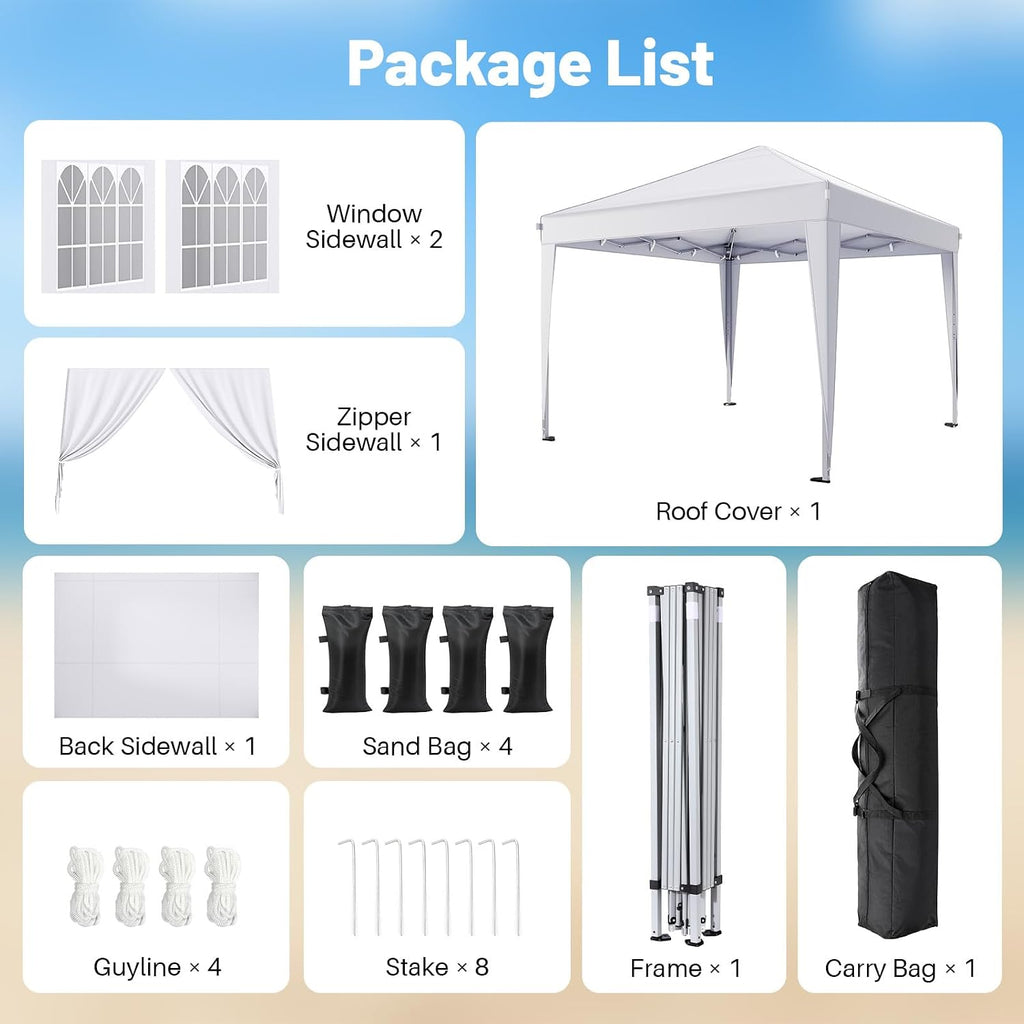 Driftalia 10x10 Pop Up Canopy Tent with 4 Sidewalls, White