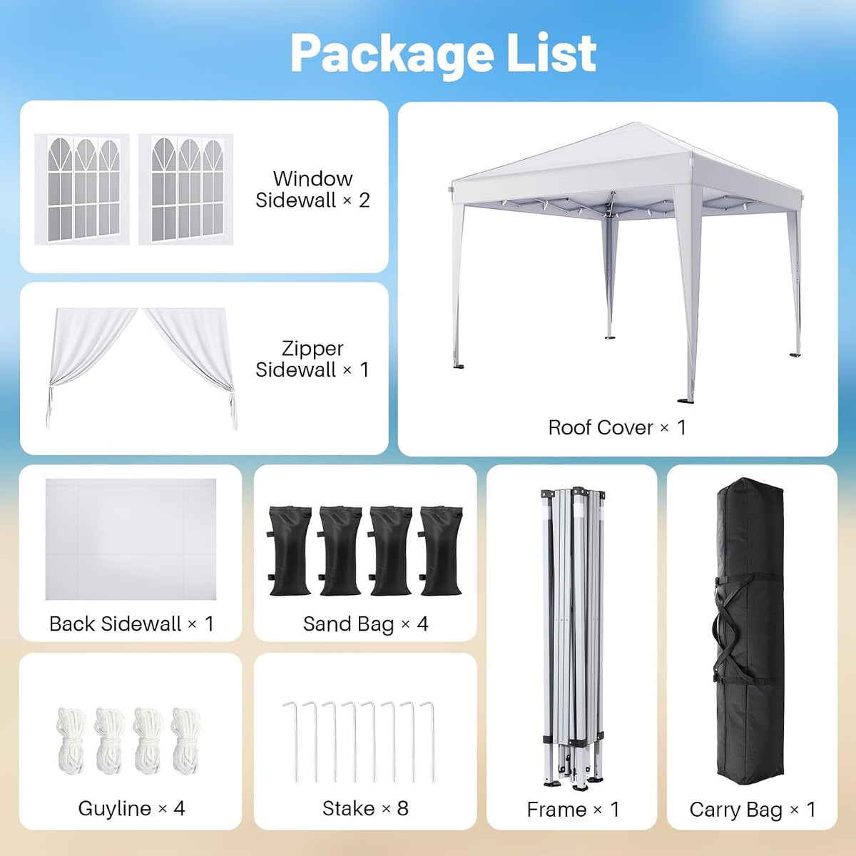 Driftalia 10x10 Pop Up Canopy Tent with 4 Sidewalls, White