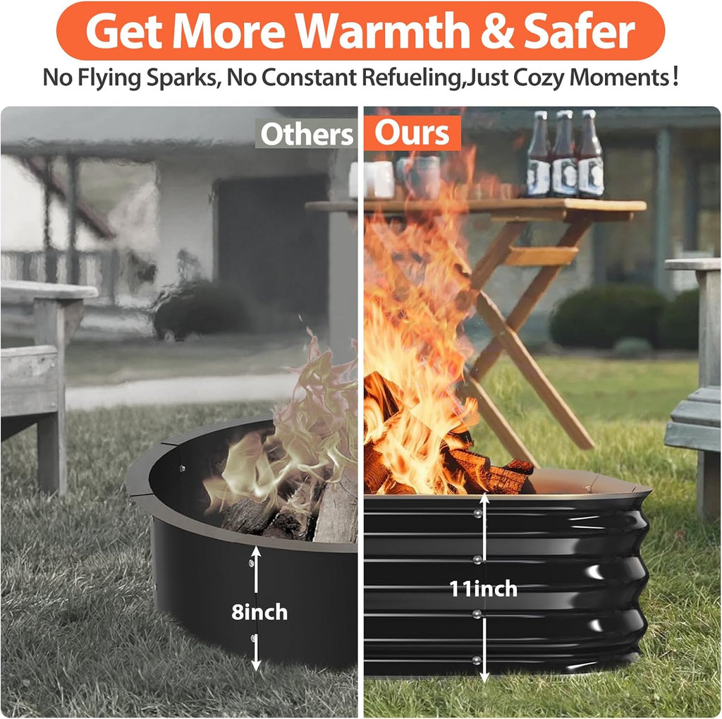 48 Inch Heavy Duty Square Fire Pit Ring for Outside, 11" Deep Galvanized Steel Fire Pit Insert for Backyard Bonfires, DIY Outdoor Wood Burning Firepit for Patio, Camping & Outdoor Fireplace