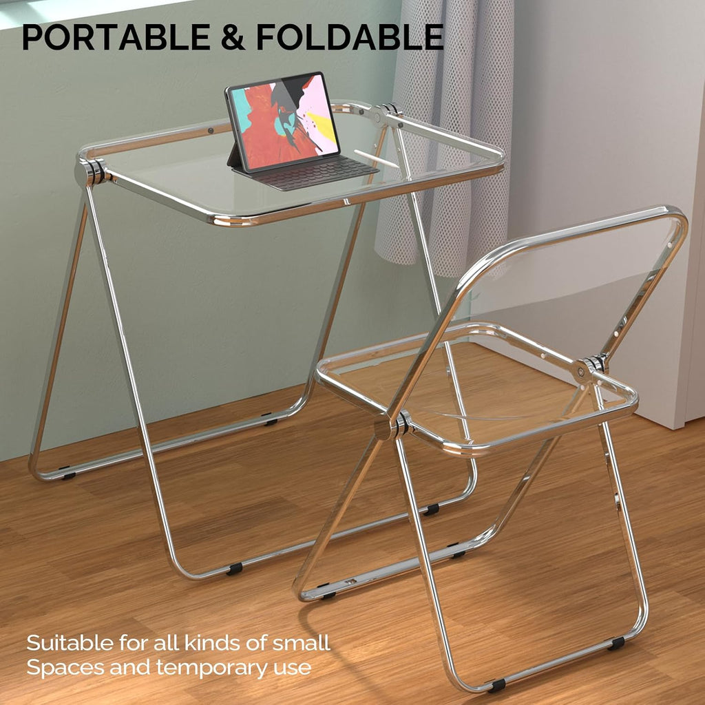 VINGLI Folding Acrylic Table Small TV Tray for Snack Dinner on Couch, Tiny Foldable Desk Writing Desk for Home Office for Small Spaces