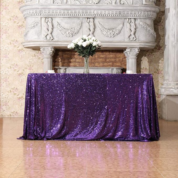 SquarePie Sequin Tablecloth 60 x 120 Inch Purple Sparkly Table Cloth for Halloween Wedding Party