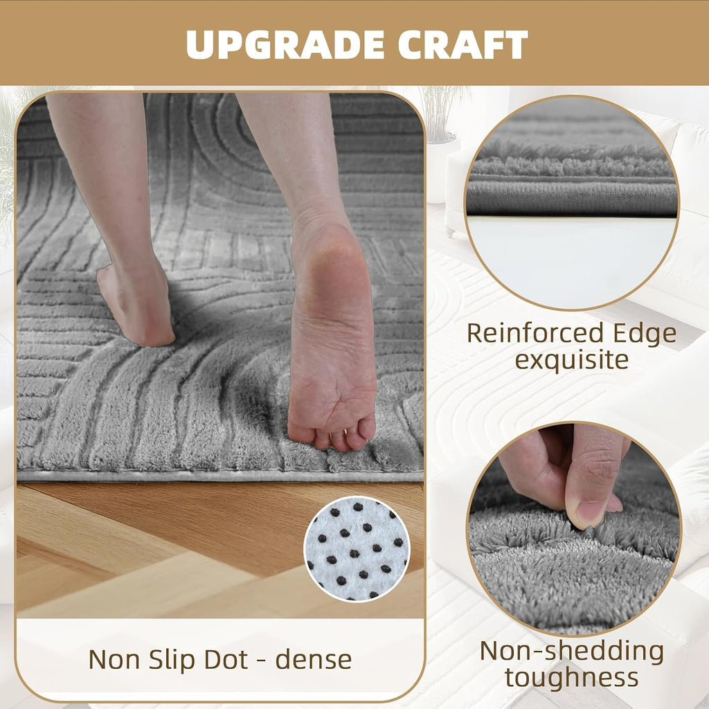 Grey Geometric 5x7 Solid Area Rug, Washable for Living Room Bedroom