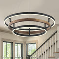 3 Ring LED Chandelier Modern Chandeliers Walnut Wood Black Dimmable 24''
