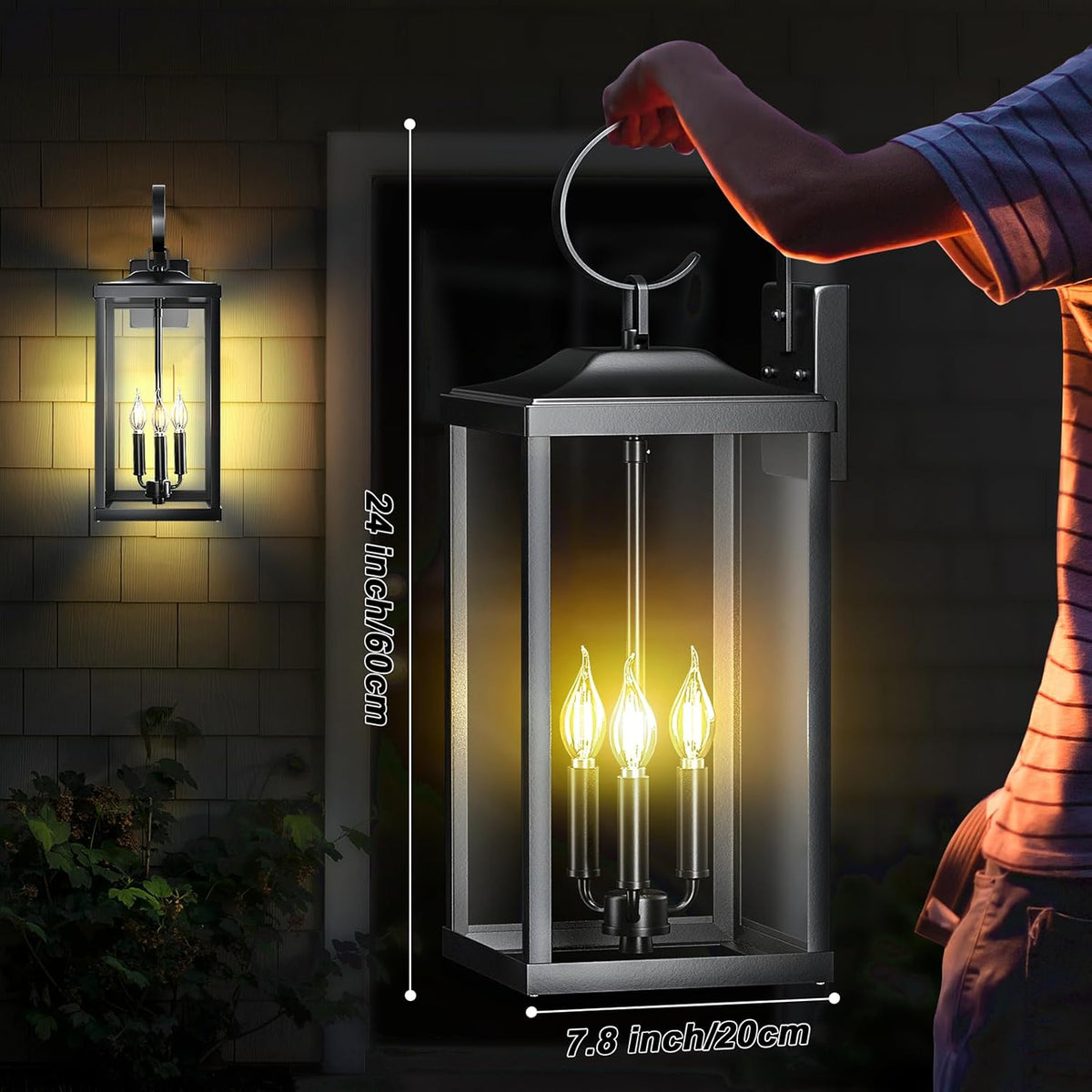 24" Extra Large Outdoor Wall Lights, Waterproof Outdoor Wall Sconce 3-Light