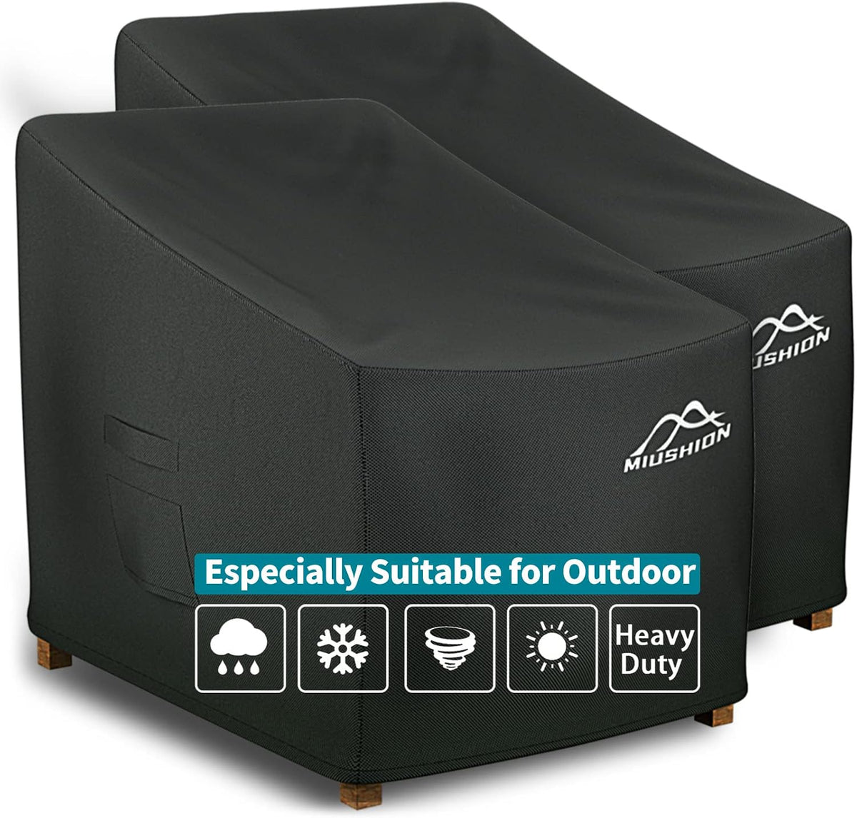 2 Pack Patio Chair Covers, 40" W x 40" D x 36" H Heavy Duty 600D Outdoor Deep Seat Lounge Club Chair Cover, Waterproof UV Resistant Outdoor Patio Chair Furniture Cover, Black