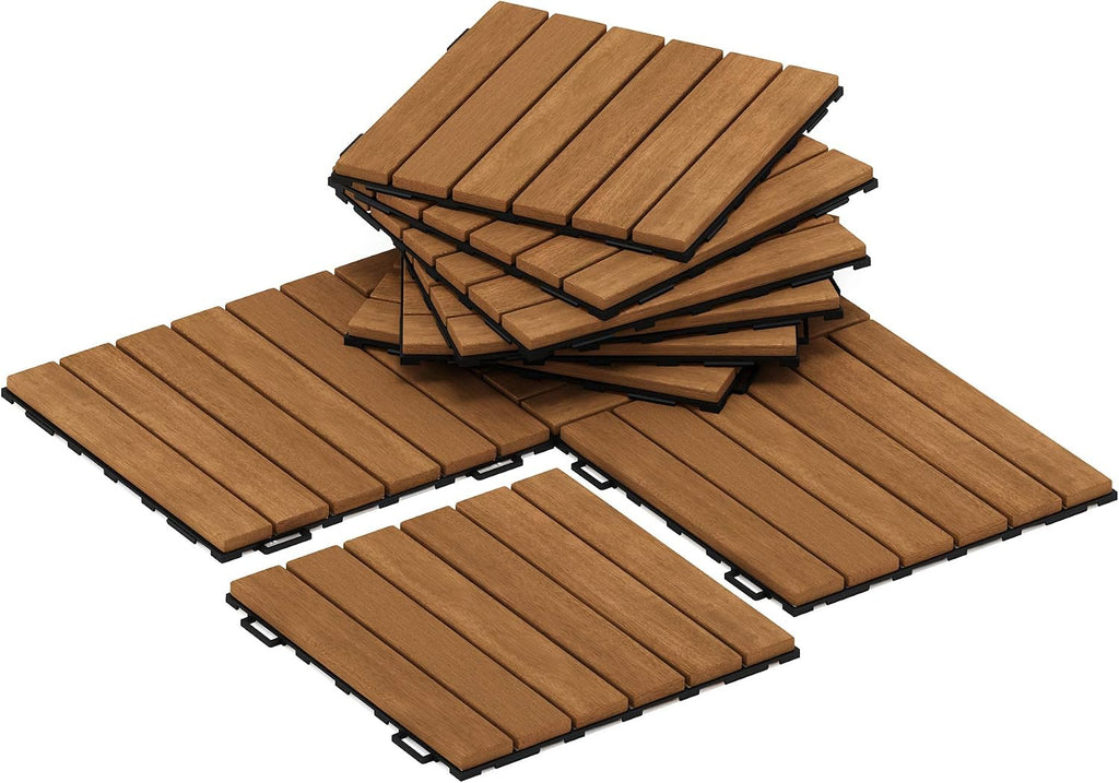 Furinno FG181034 Tioman Floor Decking Wood Tile, Natural (Pack of 10)