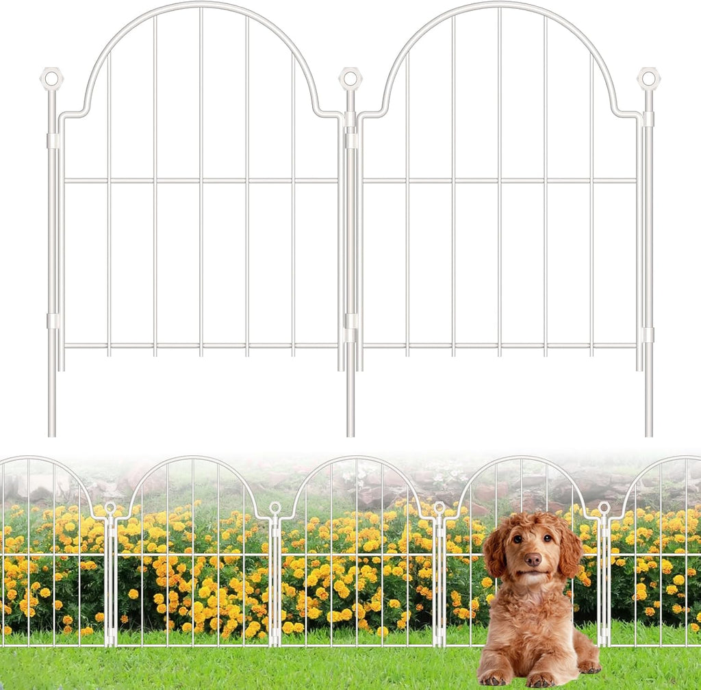 30 Pack White Decorative Garden Fence, 17in x33ft Garden Fencing Animal Barrier for Dogs, Rustproof Metal Fence Panels with Ground Stake, Arched Flower Bed Edging Borders for Yard & Patio