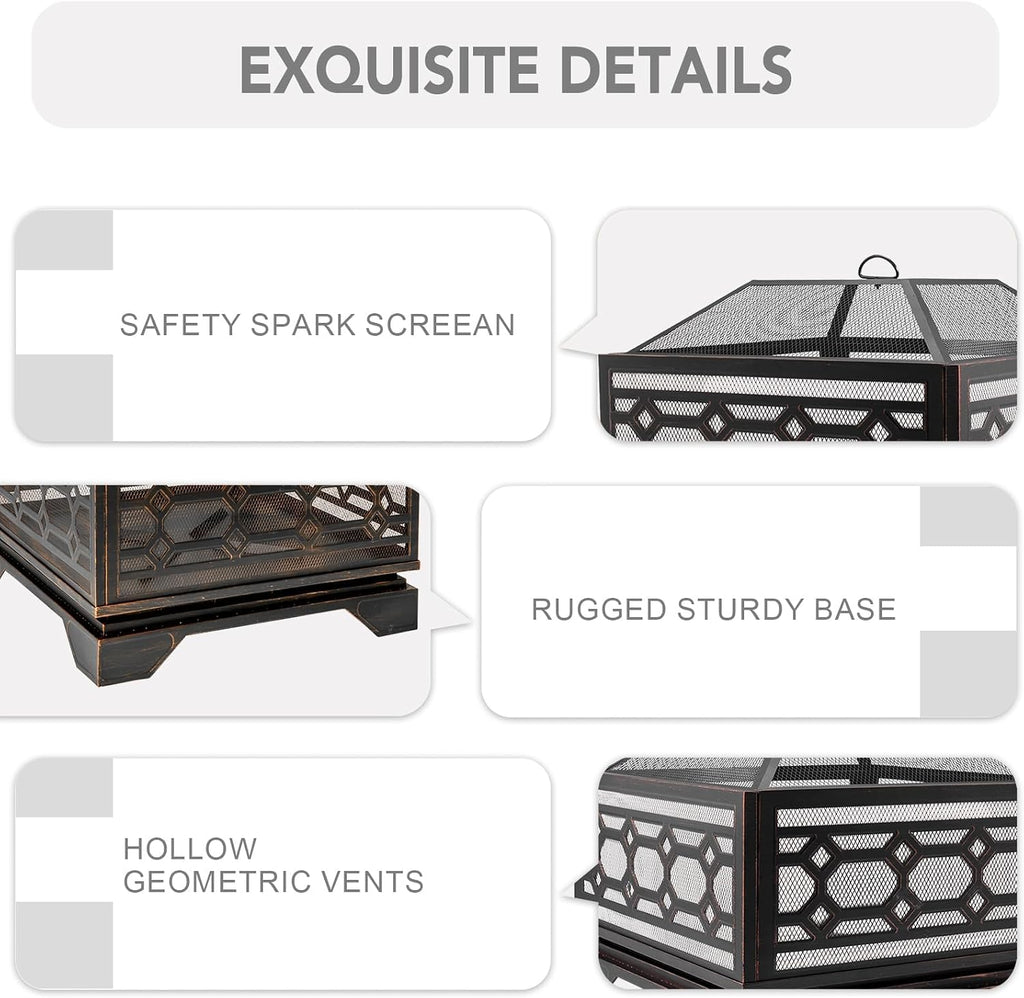 26 Inch Outdoor Fire Pit, Wood Burning Outside Fireplace with Mesh Cover