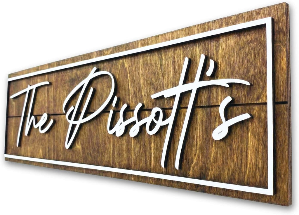 Personalized Family Name Sign - Custom Art Deco Last Name Wood Wall Decor Plaque, Rustic Farmhouse Style Wedding Gift, Housewarming Gift, Custom Wooden Wall Hanging with Established Date, Large Wall Art for Living Room or Entryway 23x7" (Small)