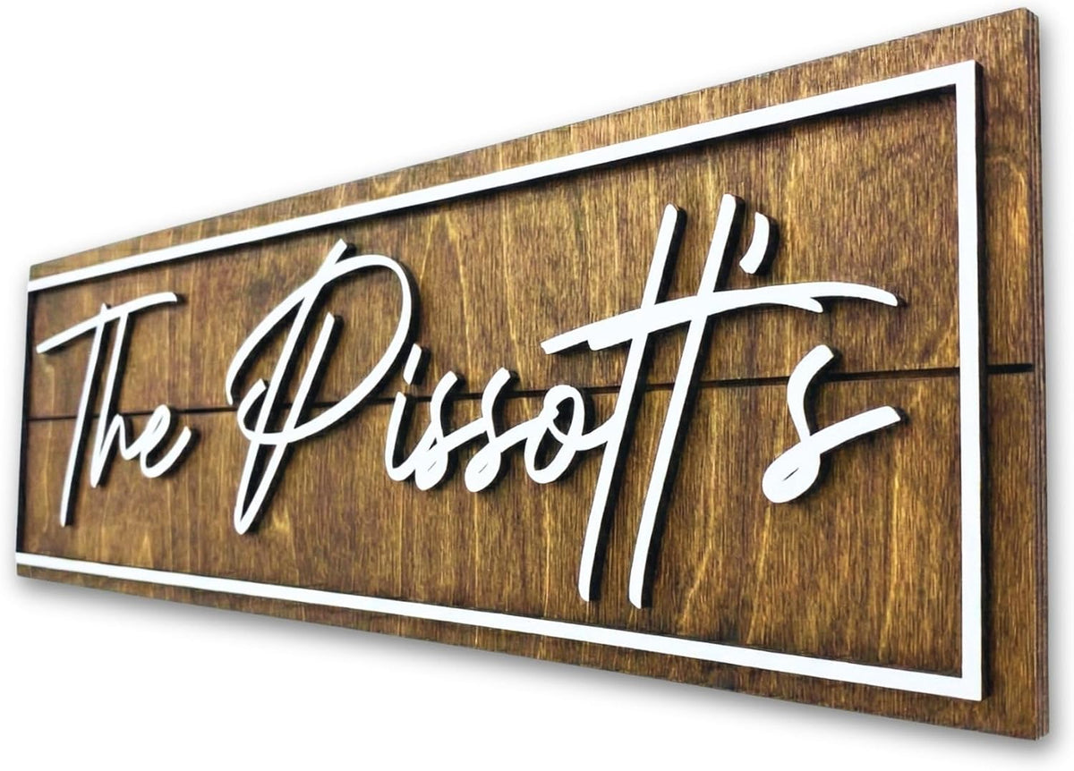 Personalized Family Name Sign - Custom Art Deco Last Name Wood Wall Decor Plaque, Rustic Farmhouse Style Wedding Gift, Housewarming Gift, Custom Wooden Wall Hanging with Established Date, Large Wall Art for Living Room or Entryway 23x7" (Small)
