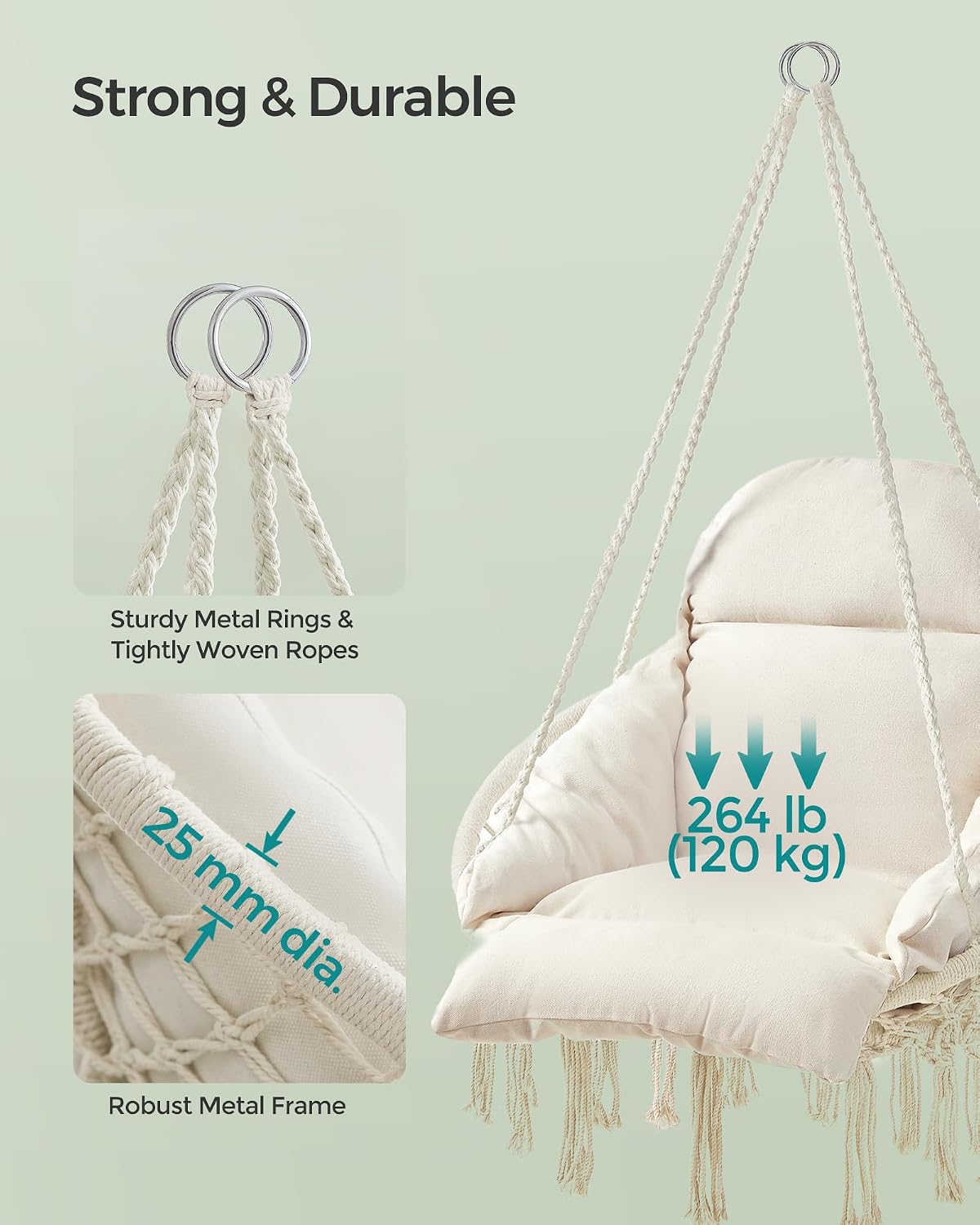 songmics hanging chair, boho swing chair with large shown in use