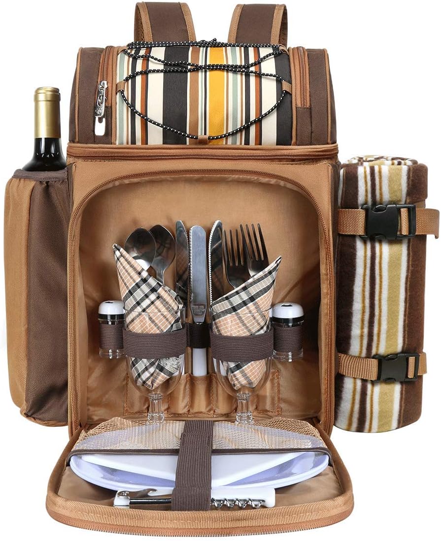 Hap Tim Picnic Basket Backpack for 2 Person with 2 Insulated Cooler Compartment, Wine Holder, Fleece Blanket, Cutlery Set, Wedding Gifts for Couples, Bridal Shower Gifts, Engagement Gifts