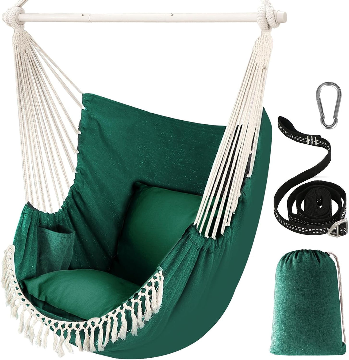 Chihee Hammock Chair Max 500 Lbs 2 Cushions Spreader Bar Strap Carabiner