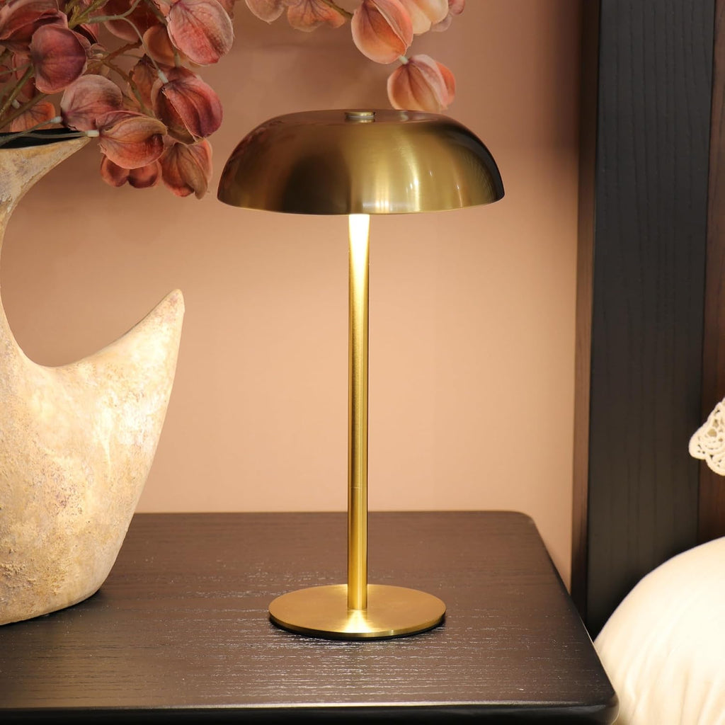 cordless 11" mushroom table lamp with dimmable 3 on a desk or shelf