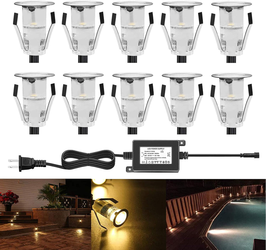 LED Deck Lights, 0.7" Tiny Deck Driveway Light Dock Path Step Road Light Warm White IP67 Waterproof Outdoor and Indoor Decoration Security Lighting (Pack of 10)