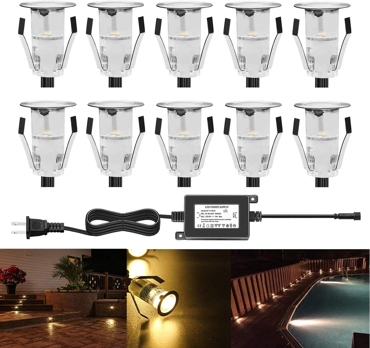 LED Deck Lights, 0.7" Tiny Deck Driveway Light Dock Path Step Road Light Warm White IP67 Waterproof Outdoor and Indoor Decoration Security Lighting (Pack of 10)