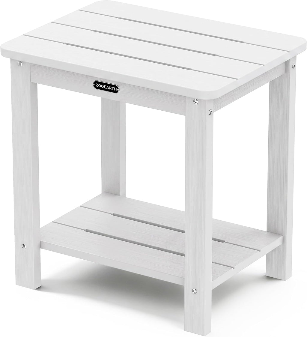 Adirondack Square Outdoor Side Table, 2-Tier Storage Patio End Table, White