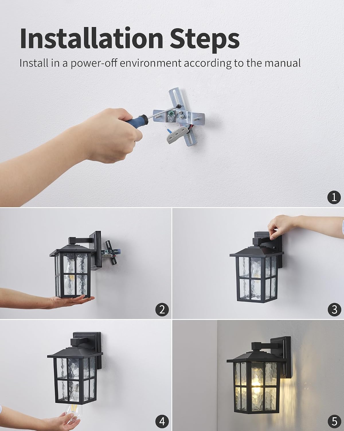 KDG Black Outdoor Waterproof Modern Patio Wall Light Fixtures Set of 2