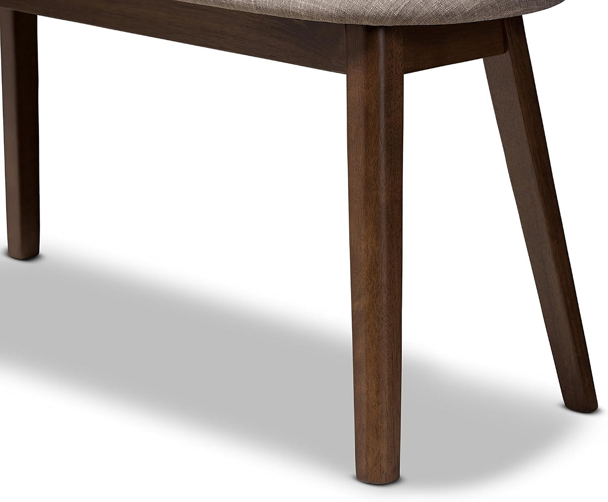 Baxton Studio Easton Mid-Century Modern Light Grey Fabric Upholstered Walnut Finished Wood Bench