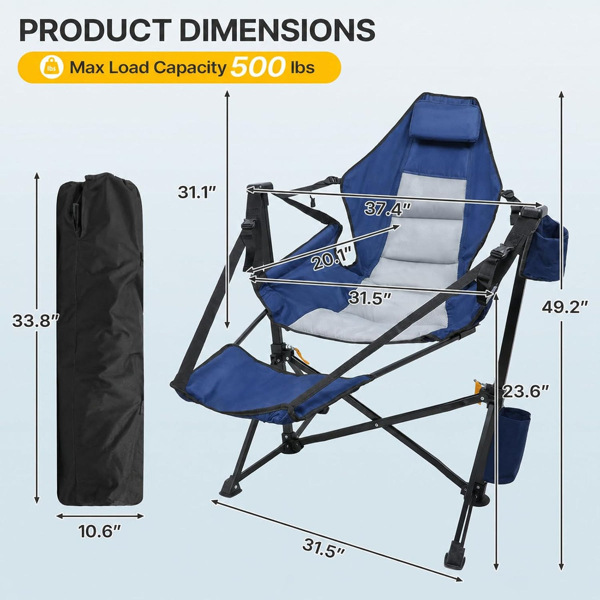 ZENPETIO Hammock Camping Chair with Footrest, 2PK Oversized Recliner Chairs
