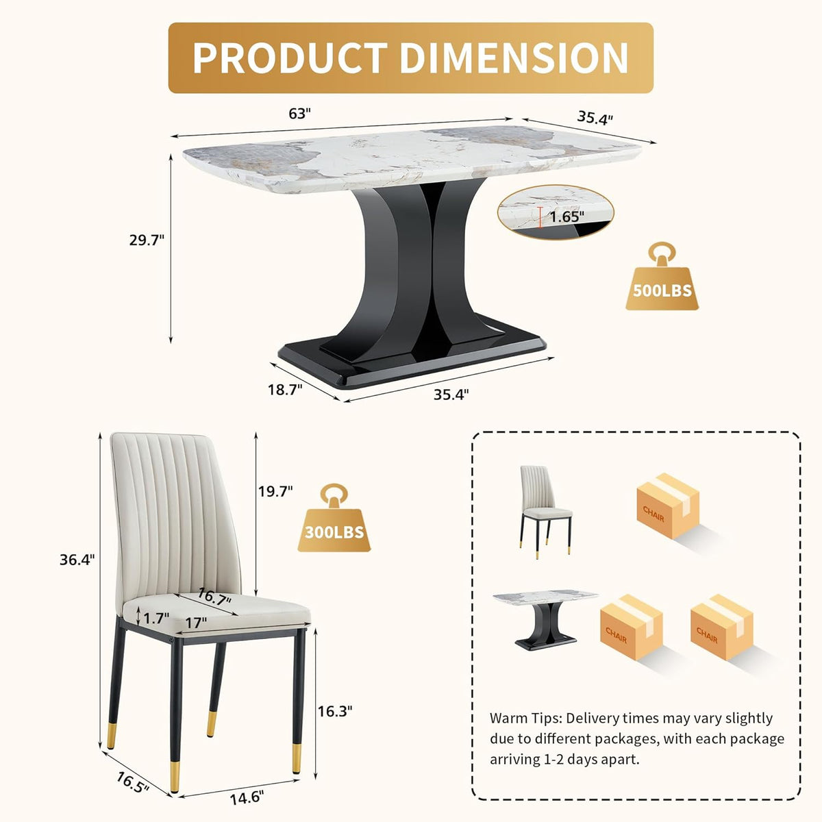 Modern Dining Table Set for 6, Marble Kitchen Table Chair Set for 6, Rectangular Kitchen Table with 6 Pu Leather Upholstered Chair for Dining Room (White with 6 Light Grey Chairs)