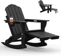 Ciokea Adirondack Rocking Chair with Footrest, Folding HDPE Rocker (Black)