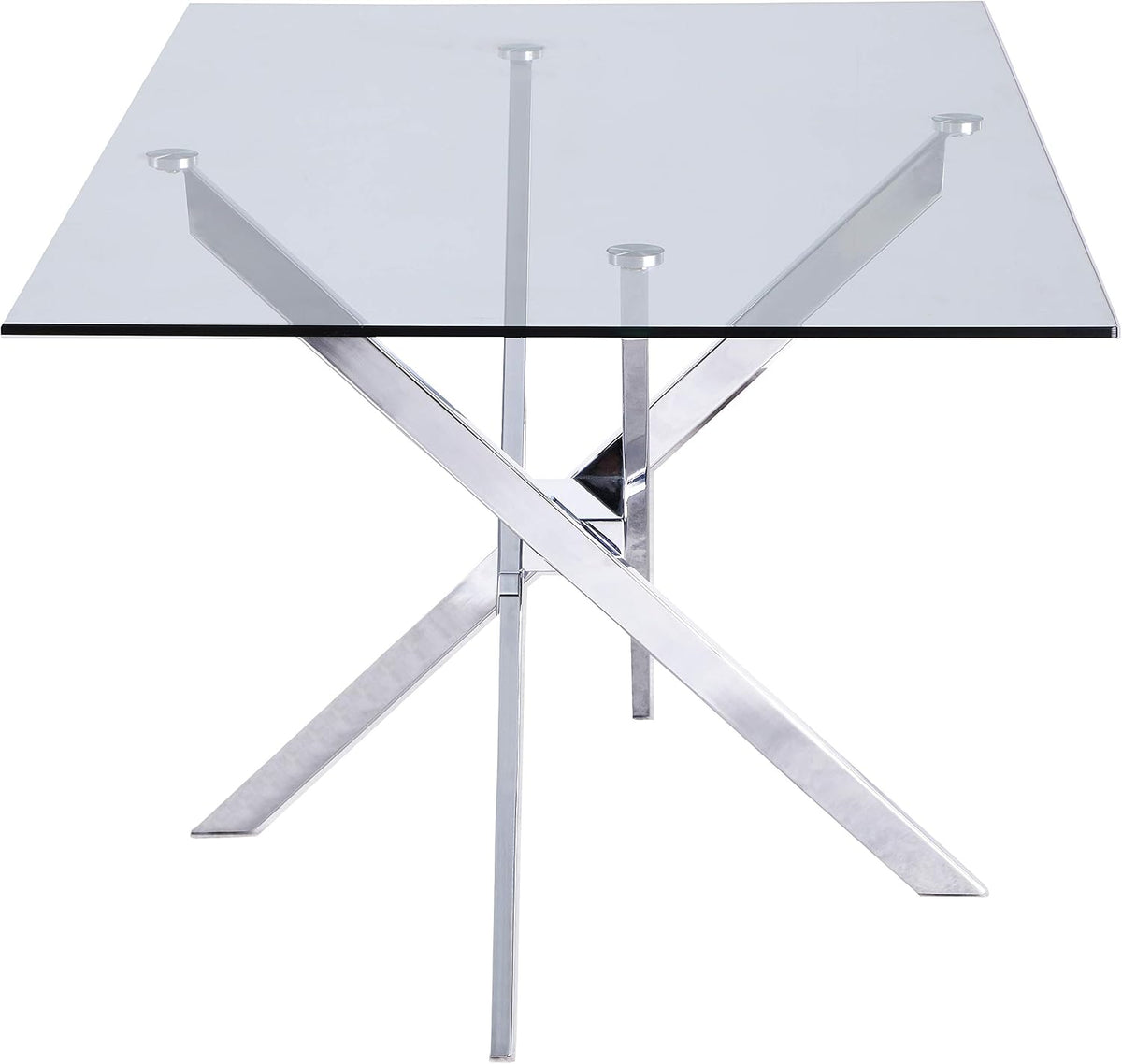 Meridian Furniture Xander Collection Modern | Contemporary Tempered Glass Top Dining Table with Durable Metal Base, 60" W x 36" D x 30" H, Silver Finish