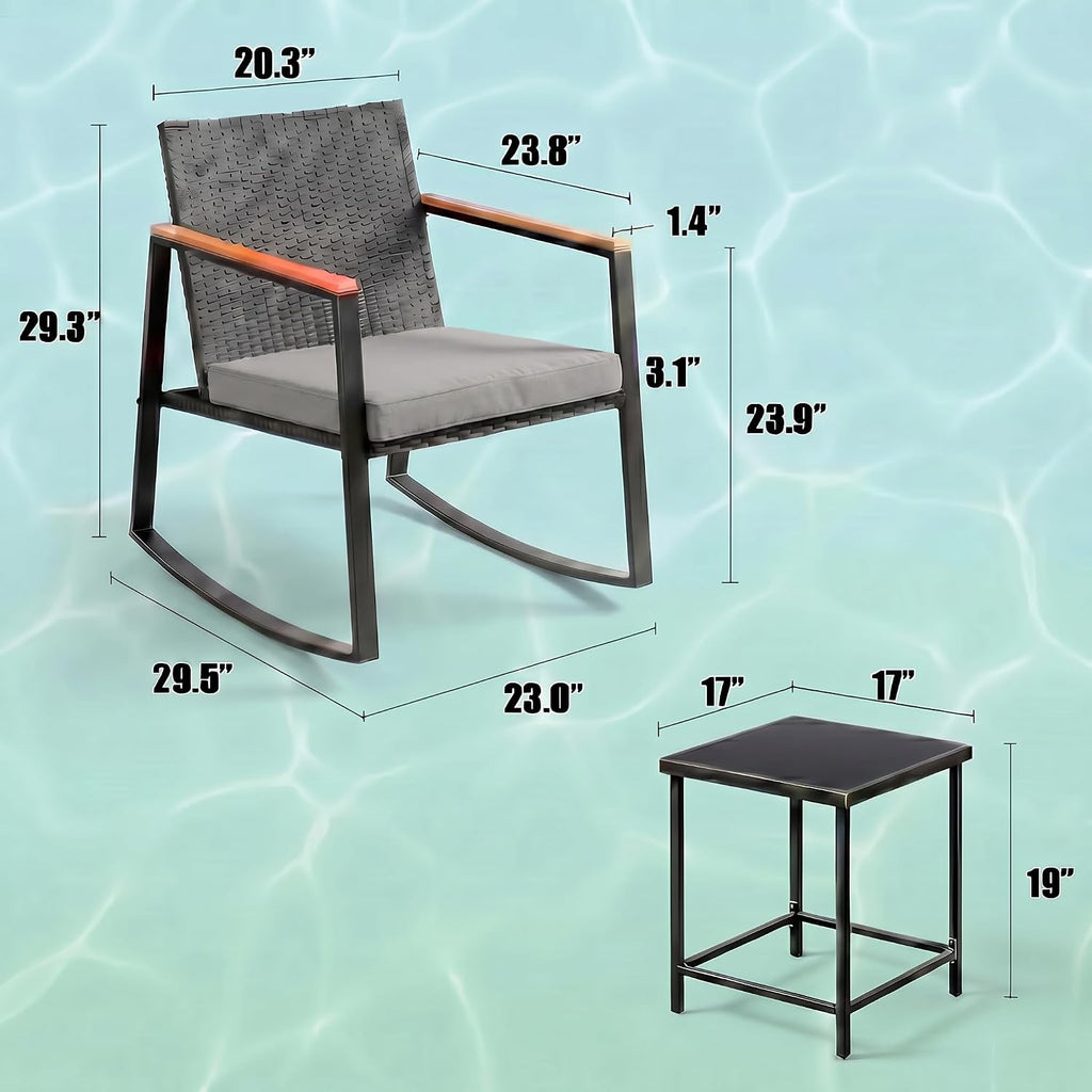 Gizoon 3 Pieces Rocking Patio Bistro Set