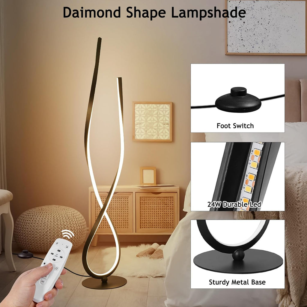 NUÜR 59" Black Spiral LED Floor Lamp, Modern Standing Lamp with Remote