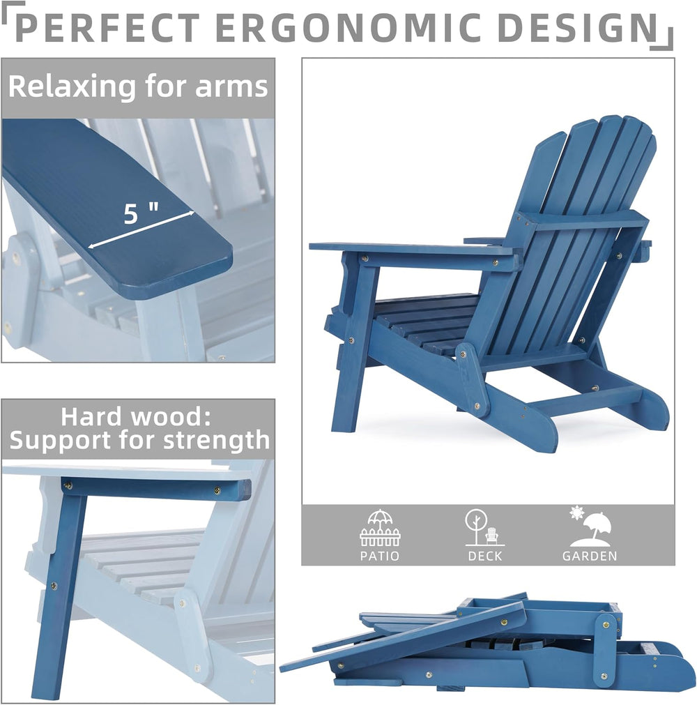 SoliWood Outdoor Wooden Adirondack Chair with Pre-Assembled BackRest & Se...