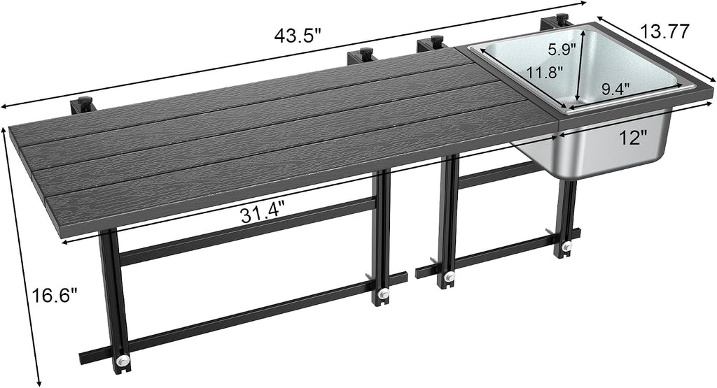 gdlf balcony table for railings, hanging patio table shown in use