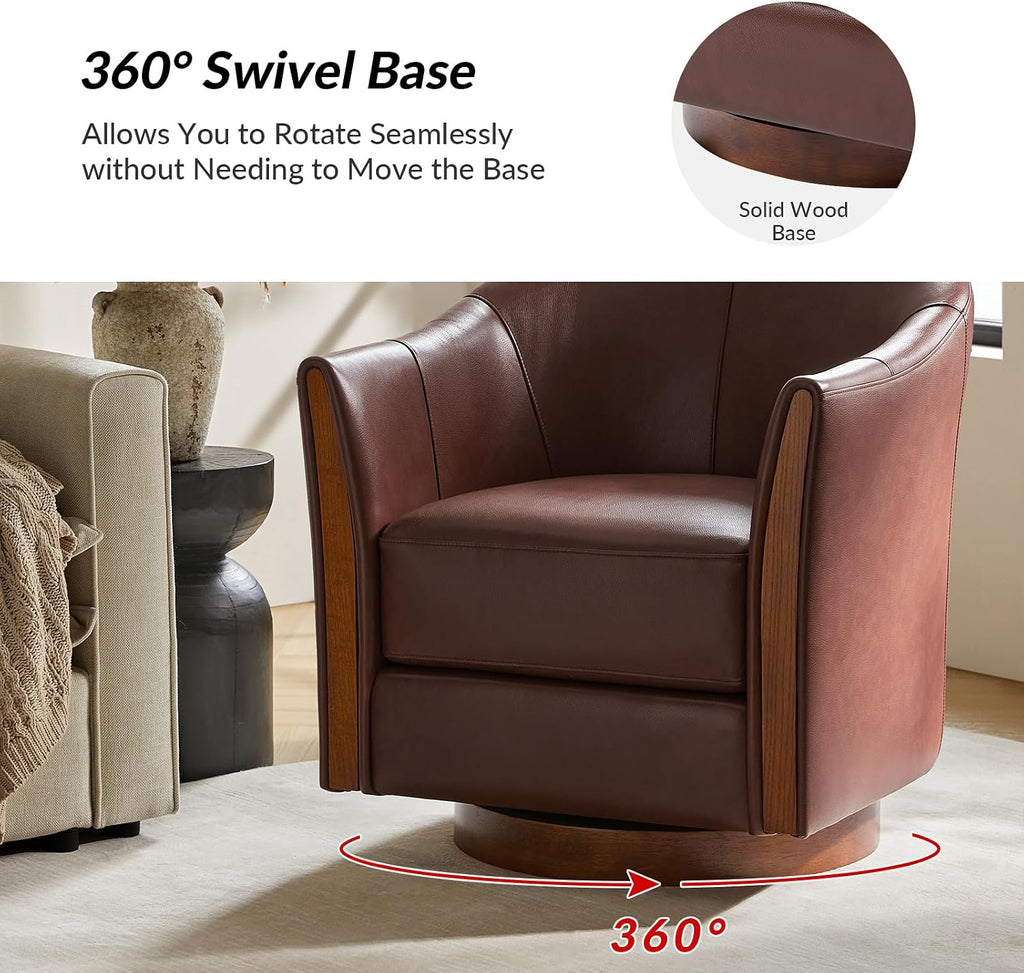 hulala home leather swivel accent chairs with wood, side view