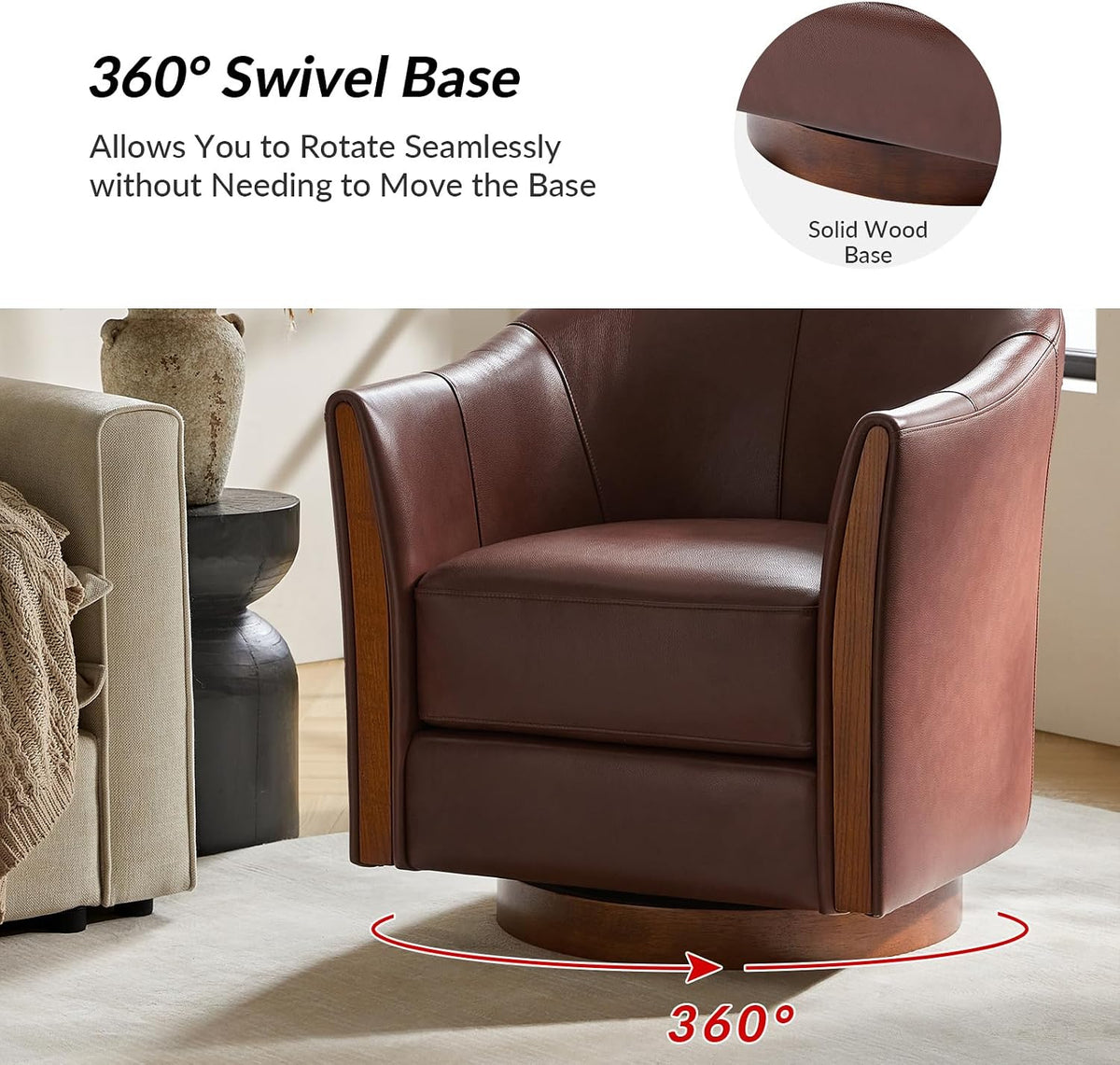 hulala home leather swivel accent chairs with wood, side view