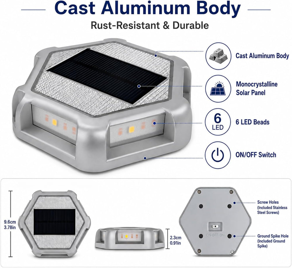 Solar Dock Lights, Solar Driveway Deck Lights, Warm White 12 Packs