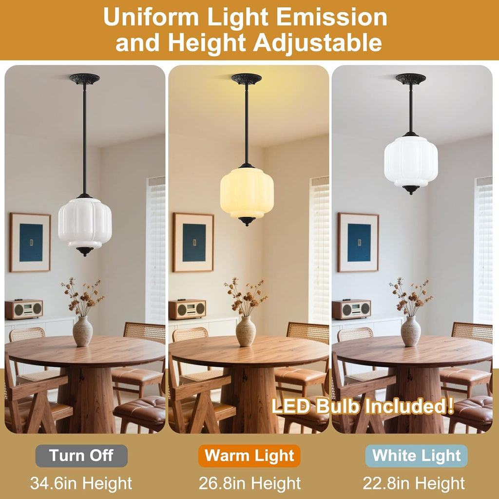 9in milk glass schoolhouse light fixture vintage, bulb, side view