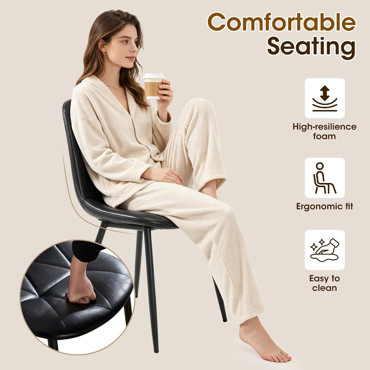 Set of 4 Black Dining Chairs – Modern Armless Kitchen & Dining Chairs, Faux Leather Upholstery, Ergonomic Backrest & Sturdy Metal Legs