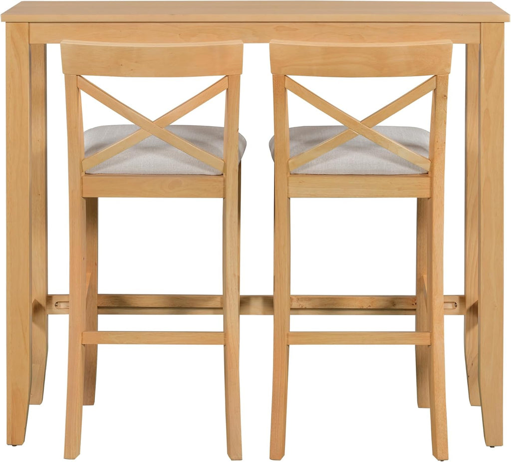 LUMISOL 3 Piece Pub Table and Chair Set, Small Wood Counter Height Bar Table Set for 2, Breakfast Nook Table Set, 3 Piece High Top Dining Table for Kitchen, Natural