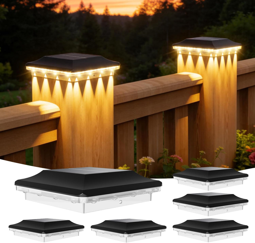 ZCXLIGHT Solar Post Cap Lights Outdoor 6 Pack, 4x4 Post Solar Lights Waterproof 16LED Spot Lens, 3 Modes Fence Post Solar Lights, 4x4 3.5x3.5 Vinyl Wooden Posts Solar Post Lights for Garden, Patio