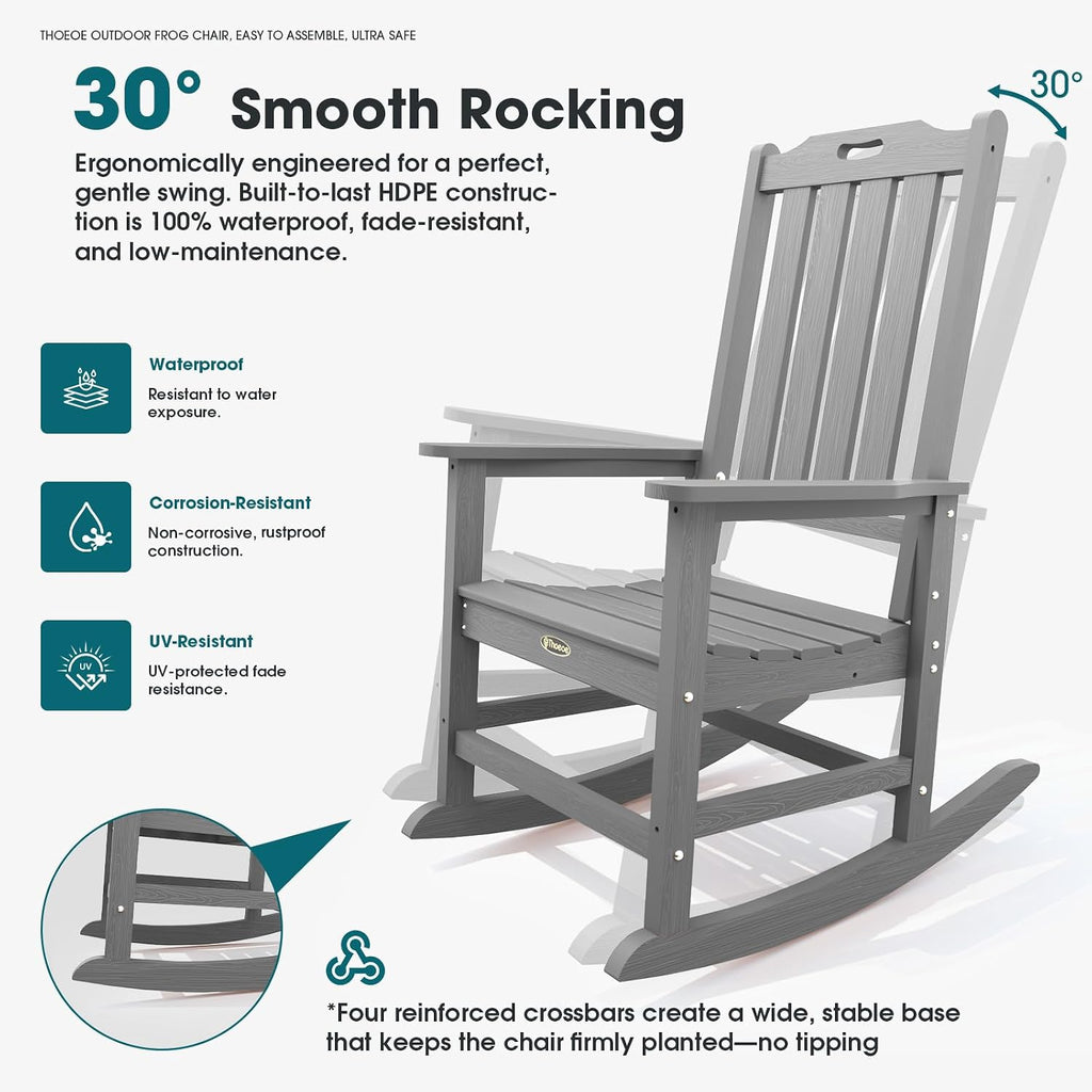 THOEOE Outdoor Rocking Chairs Set of 4, Oversized Patio Rocking Chair