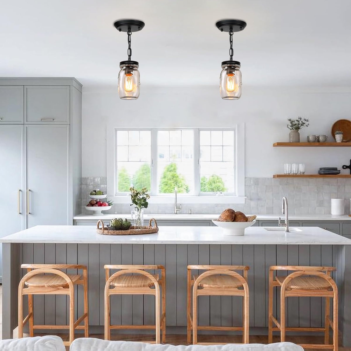 glass mason jar light fixtures kitchen island lighting on a desk or shelf