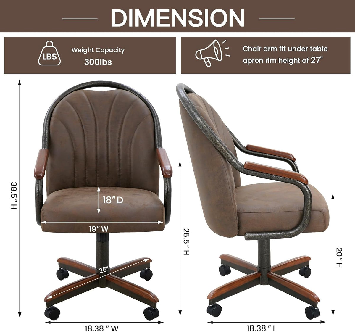 Chromcraft Douglas 4pc Swivel Kitchen Dining Chair - Fabric Mocha-Walnut