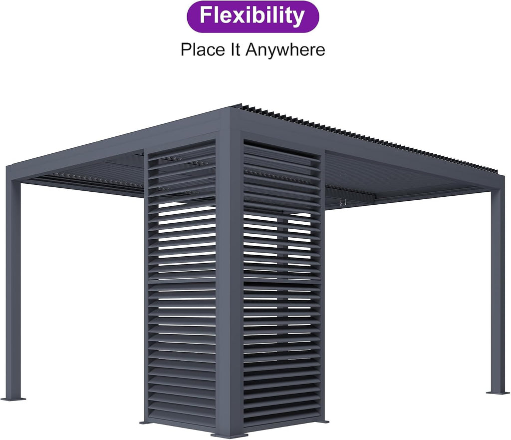 PURPLE LEAF Louvered Pergola Accessory 94AS Aluminum Louver Grille for Optimal Privacy, Sunlight Control Three Panels a Complete 10' Side Fixed Shutter Wall, Pergola Not Included
