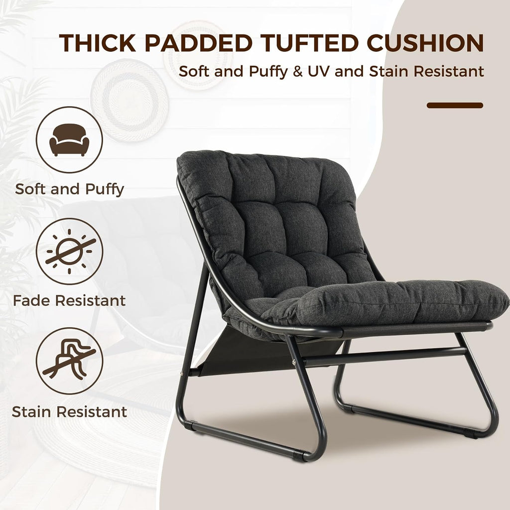 Grand patio Outdoor Lounge Chair with Footrest & Cushion, Dark Gray