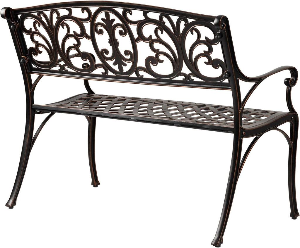 Patio Sense Decatur Rust-Resistant Cast Aluminum Bench, Antique Bronze