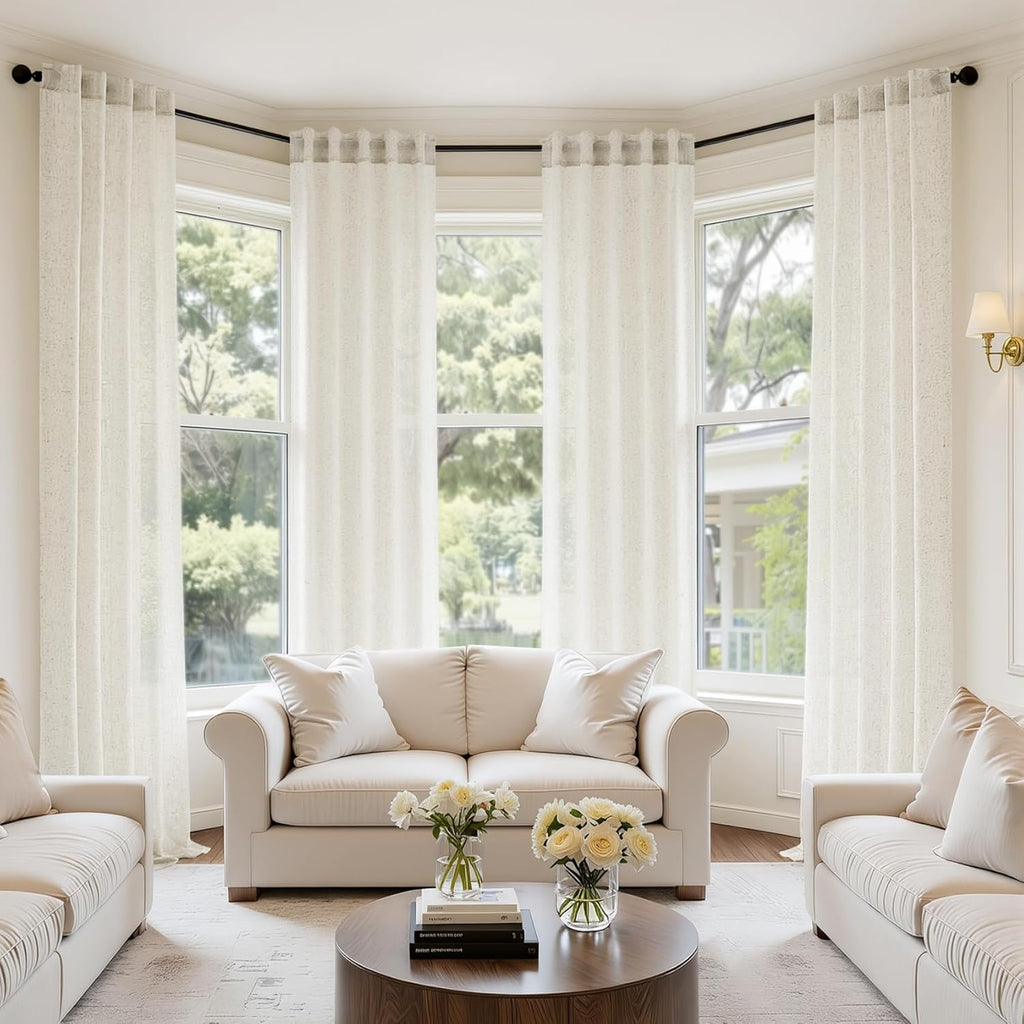 MIULEE Natural Back Tab Linen Curtains 4 Panels 42W x 96L