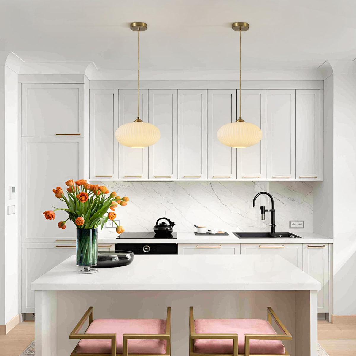 kco lighting modern gold brass 9.8" white milk on a desk or shelf