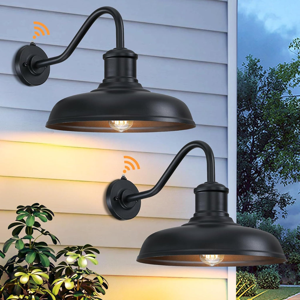 13.8'' Diameter Large Dusk to Dawn Outdoor Gooseneck Barn Light, 2 Packs