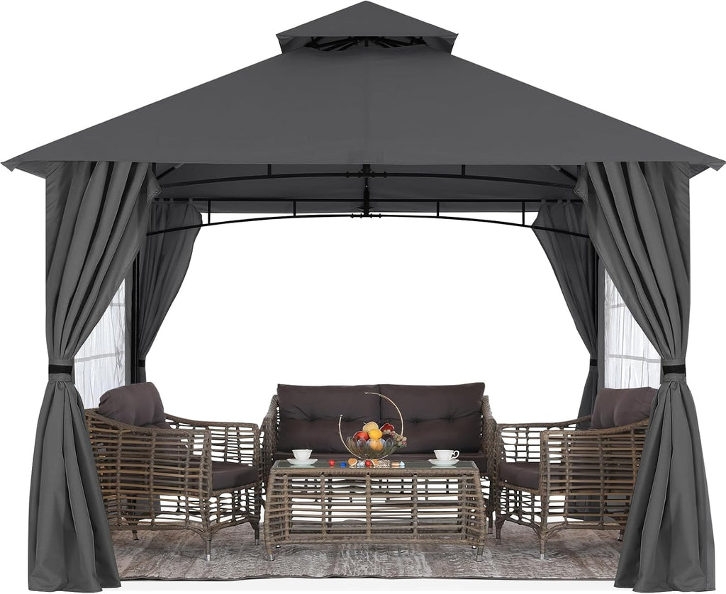 MASTERCANOPY 10x12 ft Patio Gazebo with Windows Curtains, Dark Gray