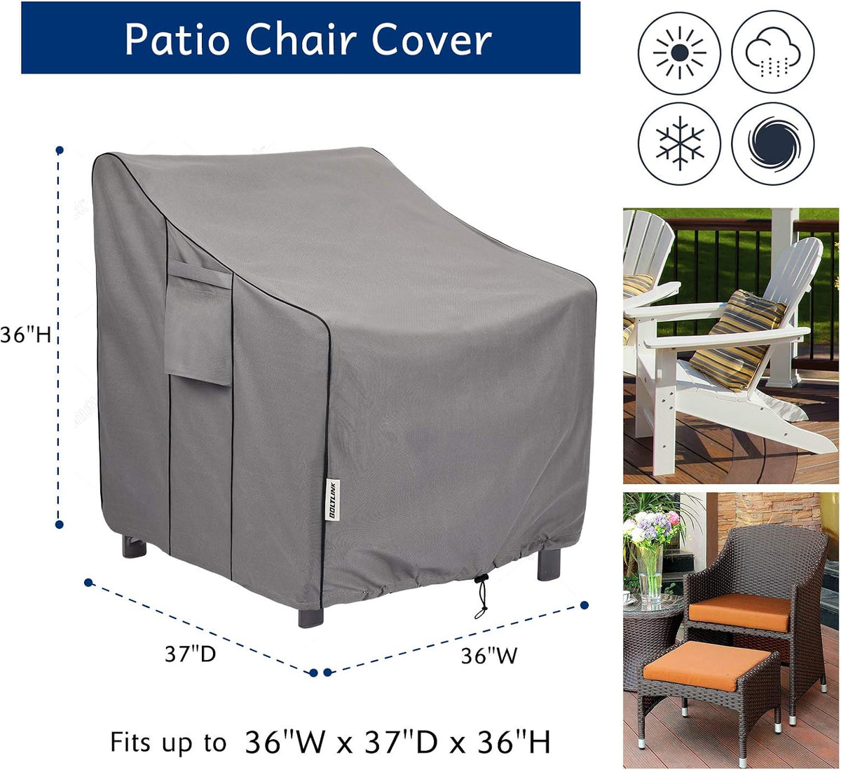 Patio Chair Covers Waterproof, Heavy Duty, 36x37x36 in, 2 Pack