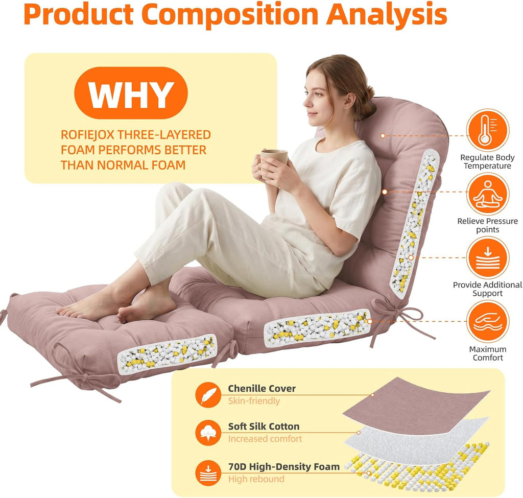 Rocking Chair Cushion Set, Ottoman Cushion Included, Pink
